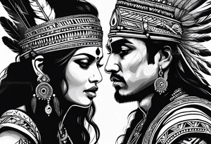 tribal indian couples with bow and arrows tattoo idea