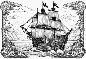 Pirate ship win water with castle next to it tattoo idea