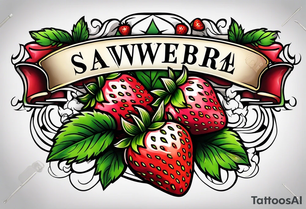 neo traditional Strawberry and Banner tattoo idea