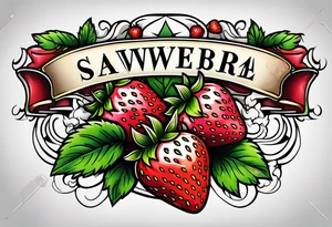 neo traditional Strawberry and Banner tattoo idea