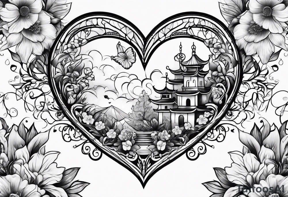 flowers hearts heaven tattoo idea