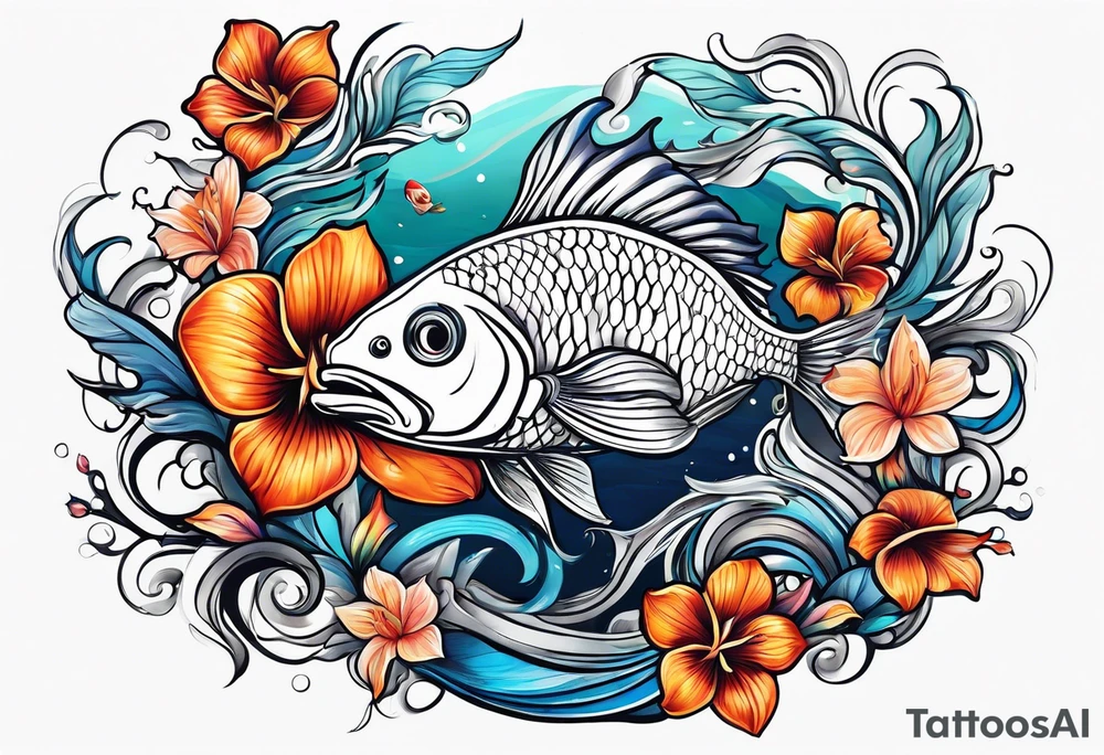sea, night, flower, fish, republic dominicana tattoo idea