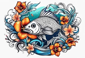 sea, night, flower, fish, republic dominicana tattoo idea
