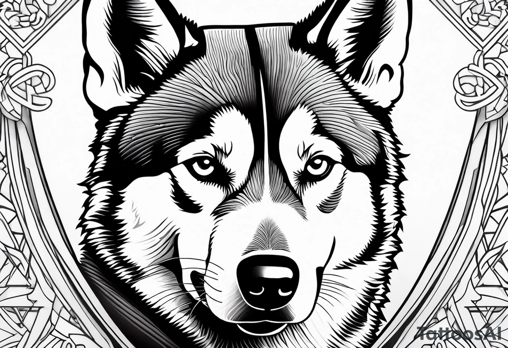 serious looking Siberian Husky 50/50 tattoo idea