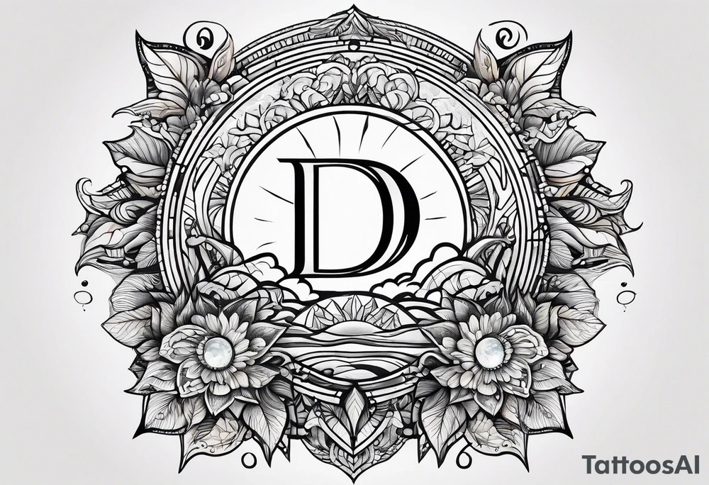 Letter D sun tattoo fine line tattoo idea
