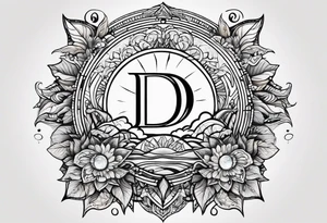 Letter D sun tattoo fine line tattoo idea