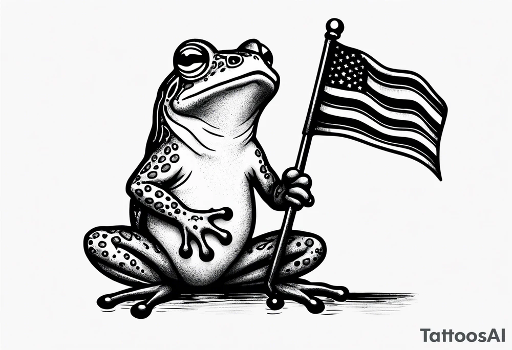 Tiny small frog holding pride flag tattoo idea