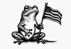 Tiny small frog holding pride flag tattoo idea