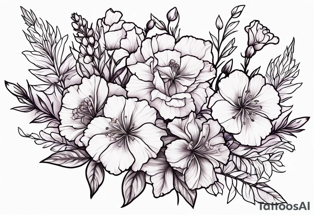 Larkspur flowers and carnation flowers tattoo idea