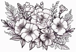 Larkspur flowers and carnation flowers tattoo idea