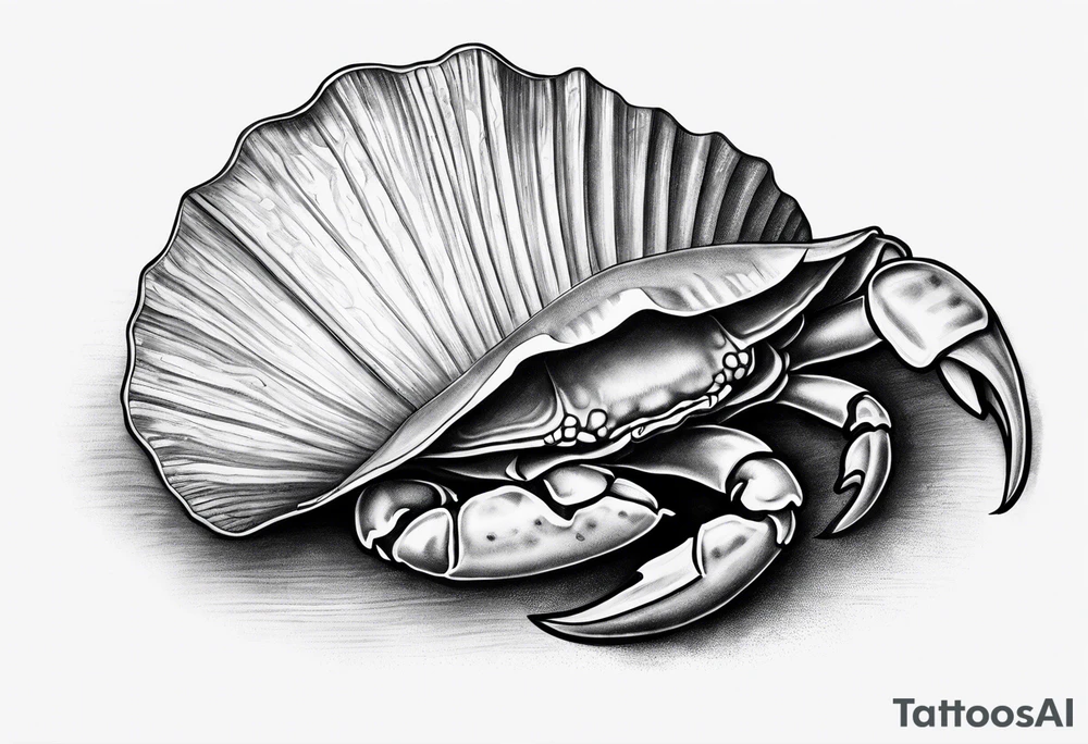 A crab claw next to a scallop seashell tattoo idea