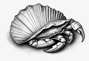 A crab claw next to a scallop seashell tattoo idea