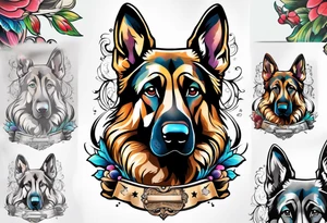 German shepherd outdoor theme arm sleeve tattoo idea