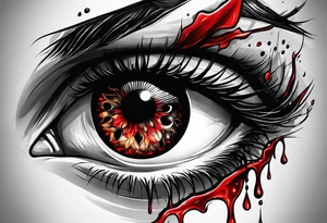 Bleeding tear draining to down from red eye sleeve tattoo design tattoo idea