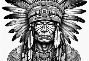 Native American wearing Headress Bones Praying tattoo idea