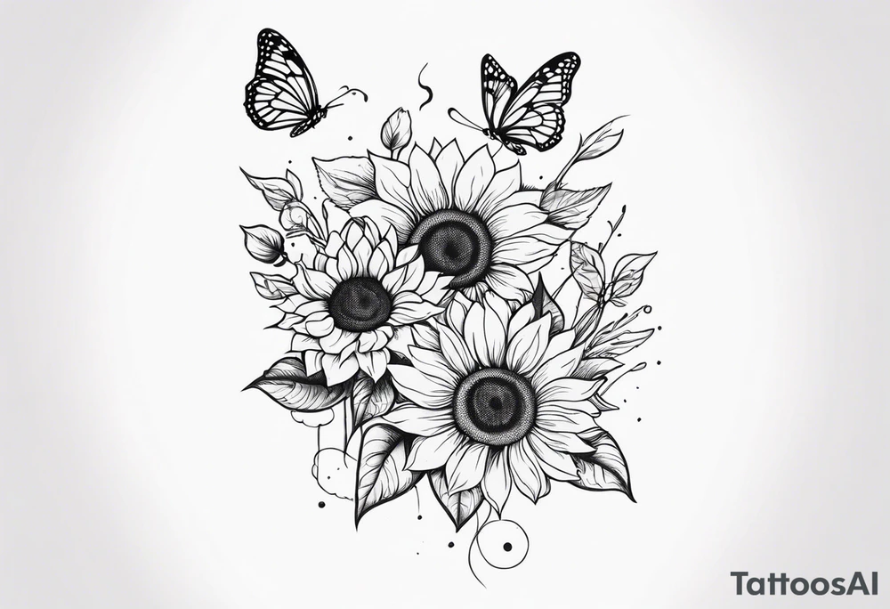 Arm sleeve with sunflowers and butterflies tattoo idea