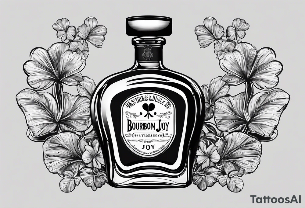 bottle of bourbon from a Distillery called Pride and Joy, the logo is a shamrock tattoo idea