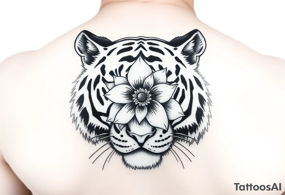 tiger with flower in the pupil of the eye tattoo idea