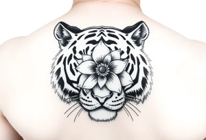 tiger with flower in the pupil of the eye tattoo idea