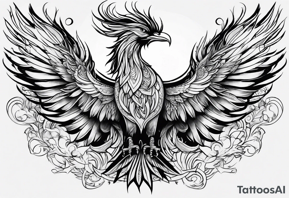croquis d'un phoenix, lune bleu tattoo idea