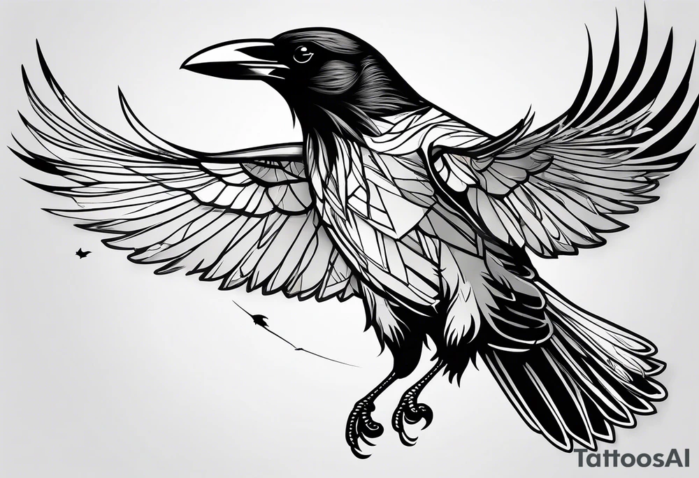 outlines of a flying crow, without bows, no contours tattoo idea