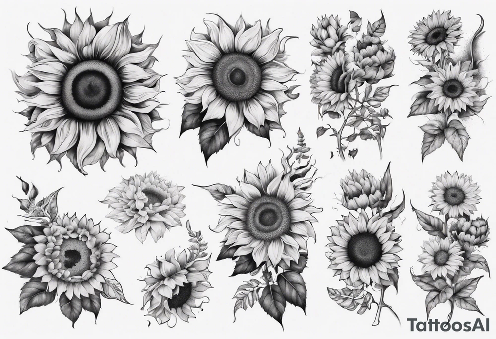 Sunflower sleeve with many flowers around it tattoo idea