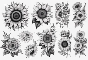 Sunflower sleeve with many flowers around it tattoo idea