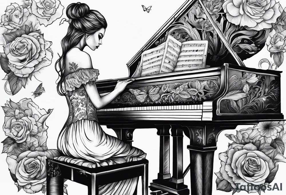 dead girl playing piano tattoo idea