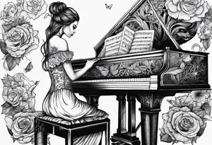 dead girl playing piano tattoo idea