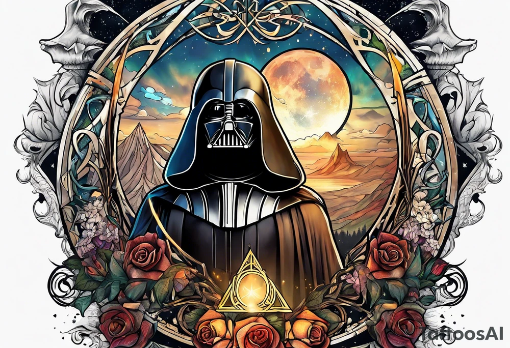Deathly hallows symbol with star wars and lord of the rings tattoo idea