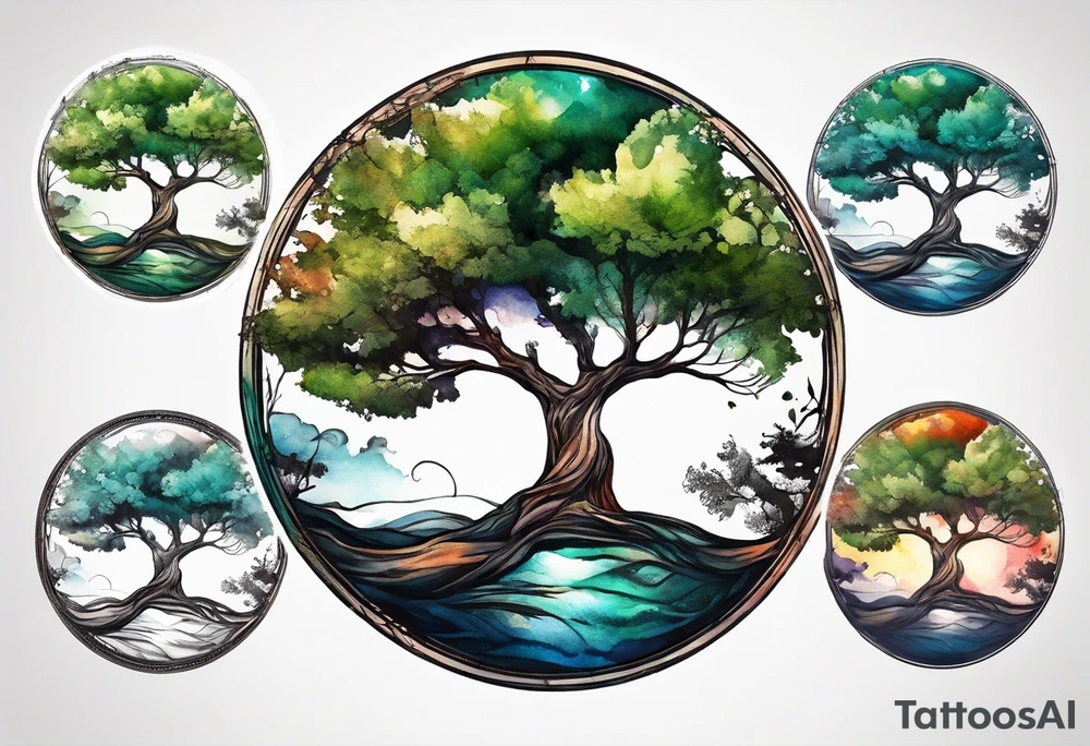 Tree with round symbol at the nottom tattoo idea
