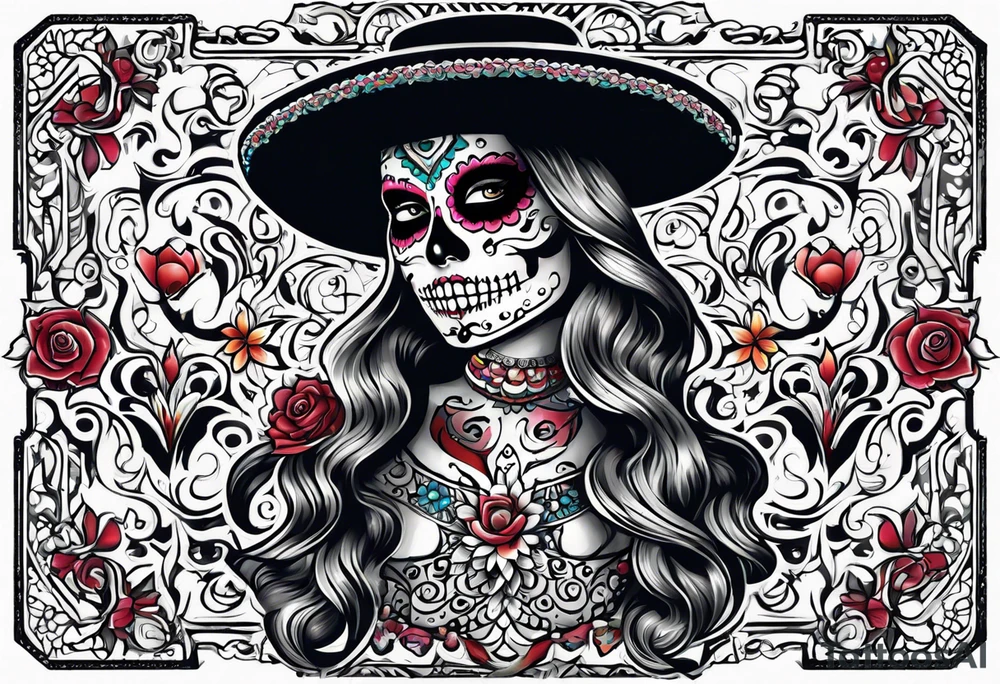 Mexico day of dead , rectangle tattoo idea