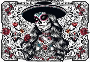 Mexico day of dead , rectangle tattoo idea