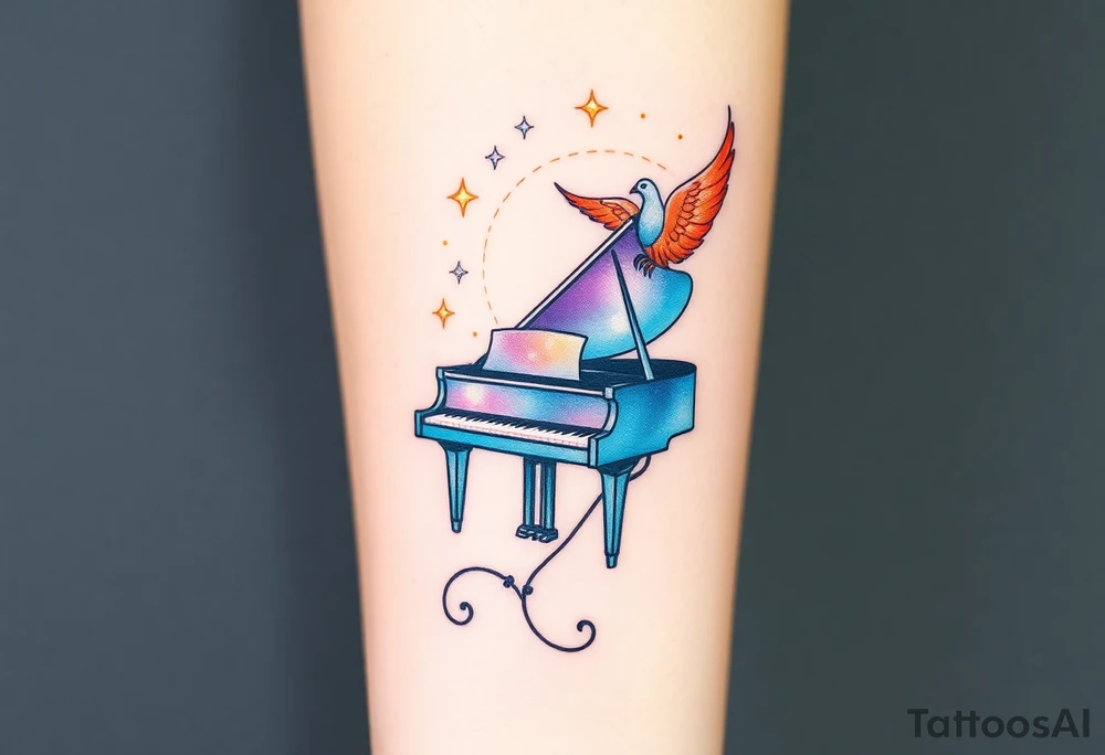 dream grand piano under the stars swirl pheonix tattoo idea