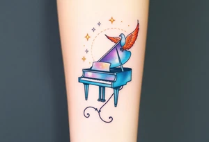 dream grand piano under the stars swirl pheonix tattoo idea