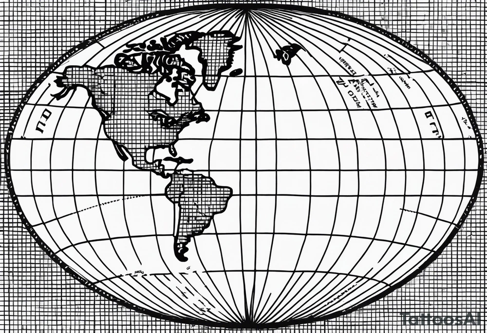 flat map of the earth with lines of a grid not shaded in with no bolding tattoo idea