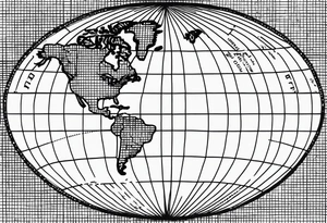 flat map of the earth with lines of a grid not shaded in with no bolding tattoo idea