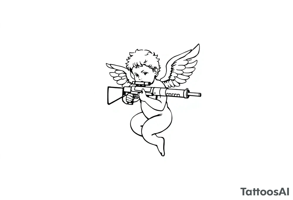 cherub with machine gun tattoo idea