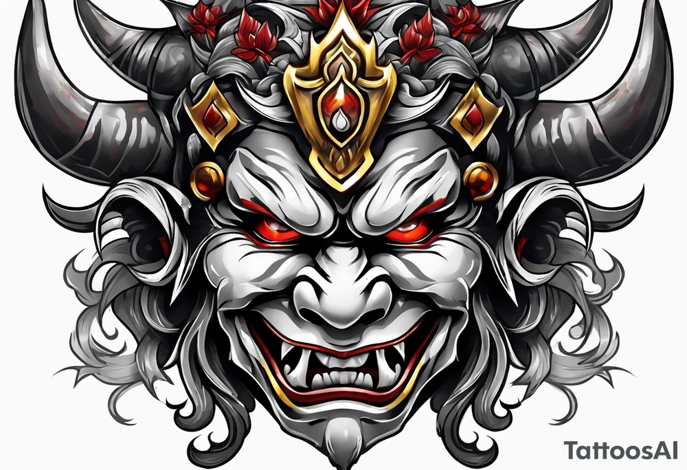 Protection against evil Oni mask tattoo idea