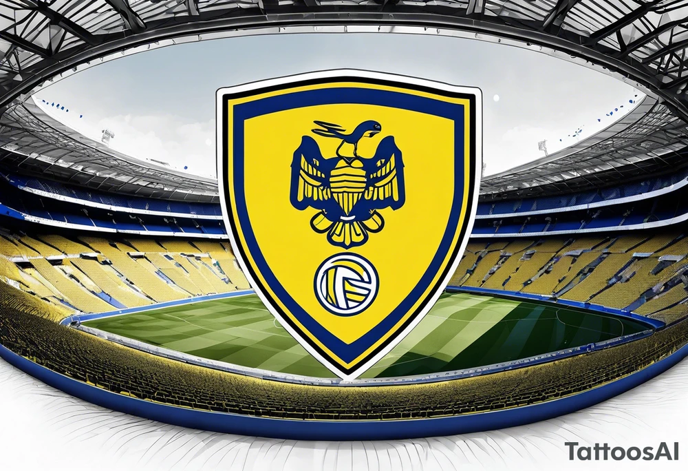 Fenerbahce stadium with blue details and over them a big yellow canary tattoo idea