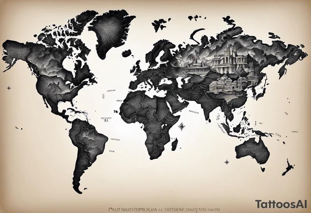 a old world map for the back of a forearm tattoo idea