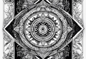 sleeve tattoo - four cardinal virtues of stoicism with a focus on sacred geometry tattoo idea