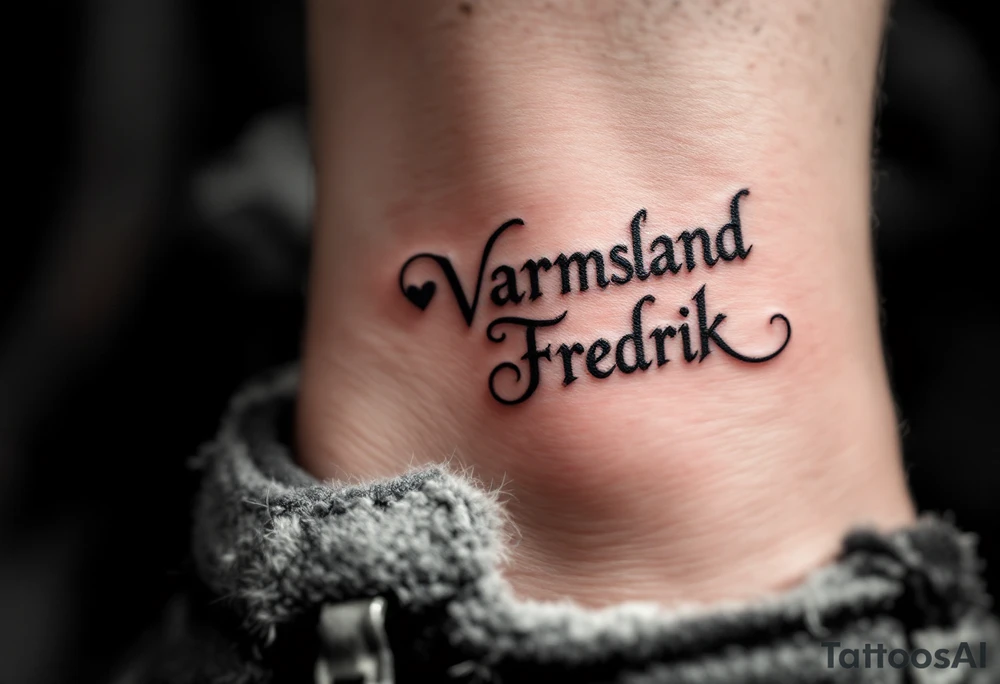 A combination of the words Värmland Cowrite Fredrik, enclosed by a heart tattoo idea