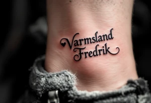 A combination of the words Värmland Cowrite Fredrik, enclosed by a heart tattoo idea