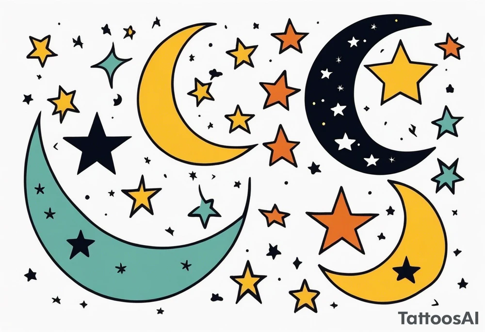 stars and moon

old school vintage simple traditional design with vintage
bold color simple tattoo idea