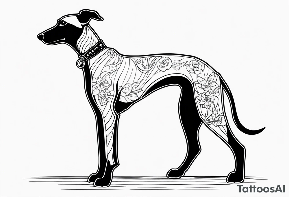 Punk greyhound standing on hind legs wearing leather jacket tattoo idea