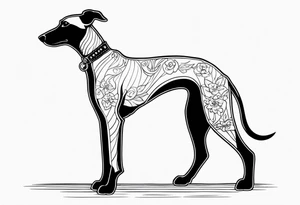 Punk greyhound standing on hind legs wearing leather jacket tattoo idea