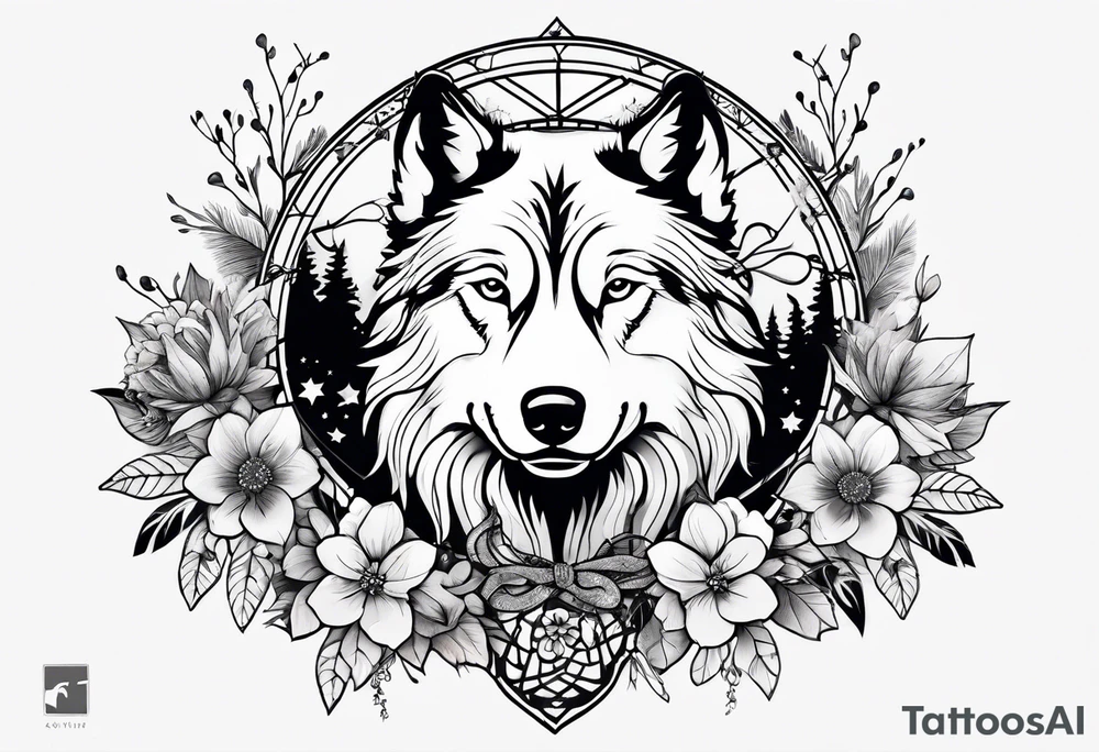 Stars, antlers, dogs, wolf, mountains, flowers, plants, dragonfly, dream catcher, birds
Design for my forearm and fist tattoo idea