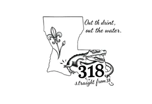 Louisiana state outline with fleur-de-lis, a bayou with a gator , the 318 area code and and quote that says  Out the dirt, out the water, straight from 318 tattoo idea