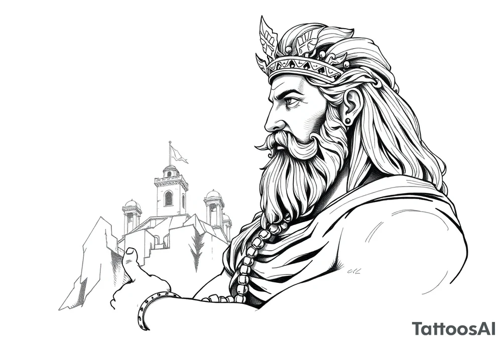 GREEK GOD LOOKING OVER HIS EMPIRE tattoo idea